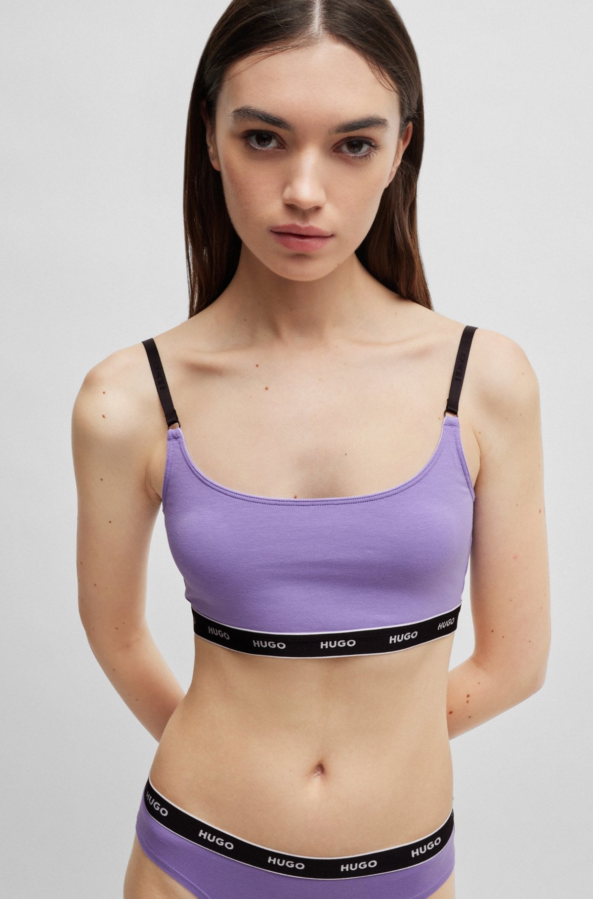 TWO-PACK OF STRETCH-COTTON BRALETTES WITH LOGO BANDS - 4