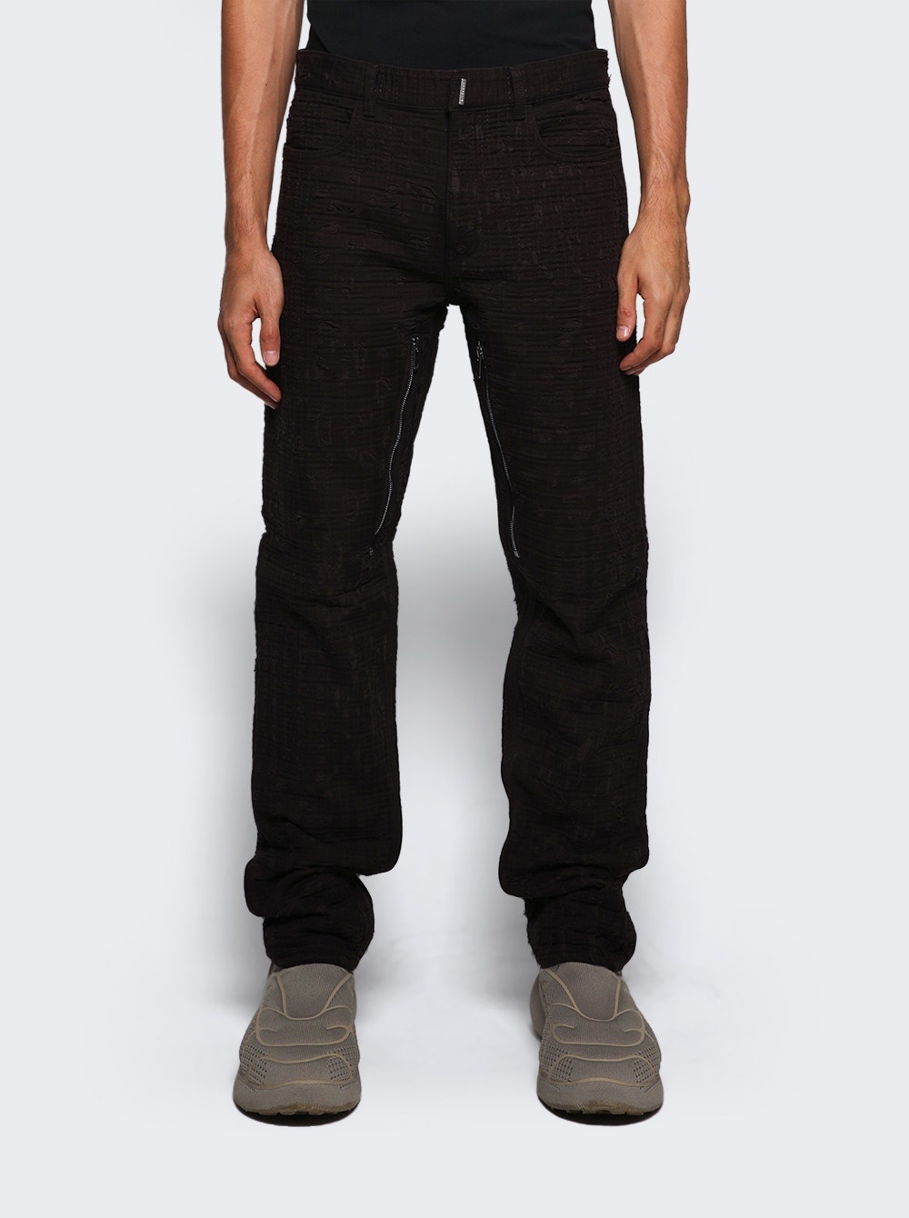 Zipped Slim Fit Denim Trousers Dark Brown - 3