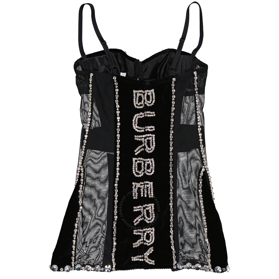 Burberry Stretch Mesh And Velveteen Crystal Embellished Corset Top - 6