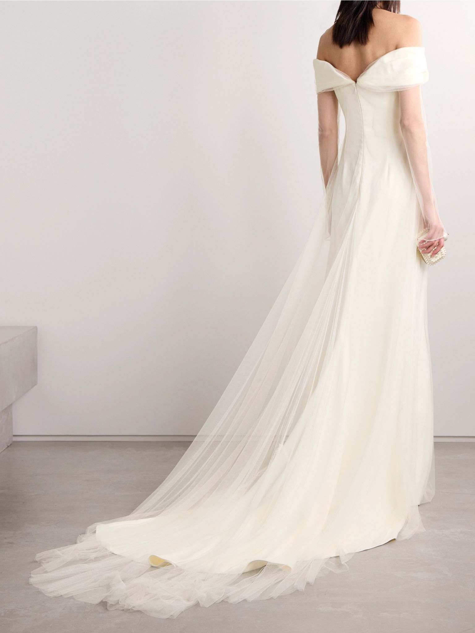 Eloise off-the-shoulder layered tulle and cady gown Cream - 3