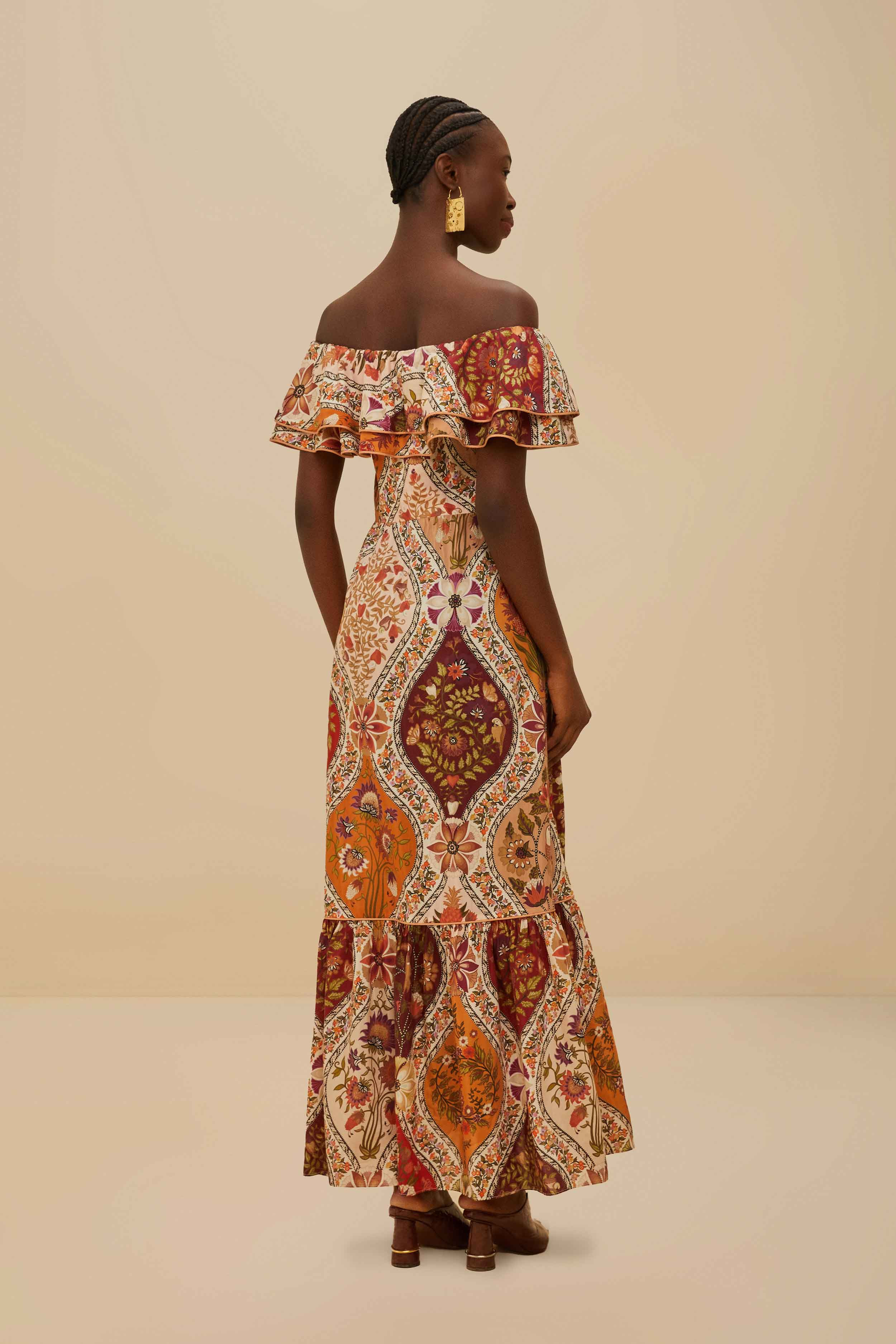 Multicolor Romantic Nature Off-Shoulder Maxi Dress - 4