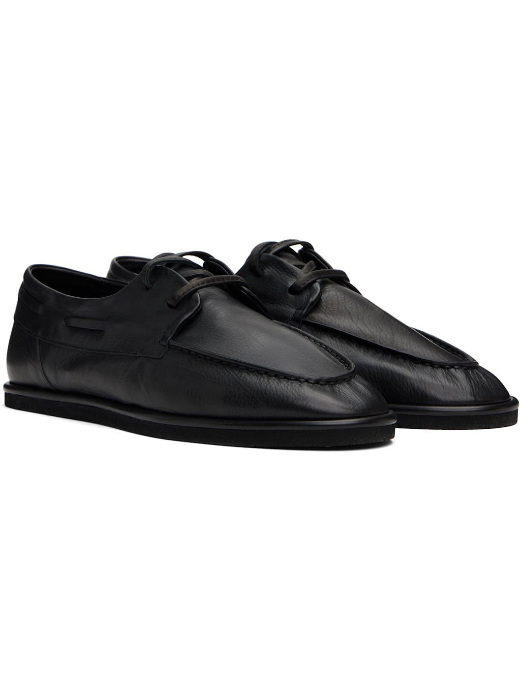 Black Soft Leather Deck Shoes - 4