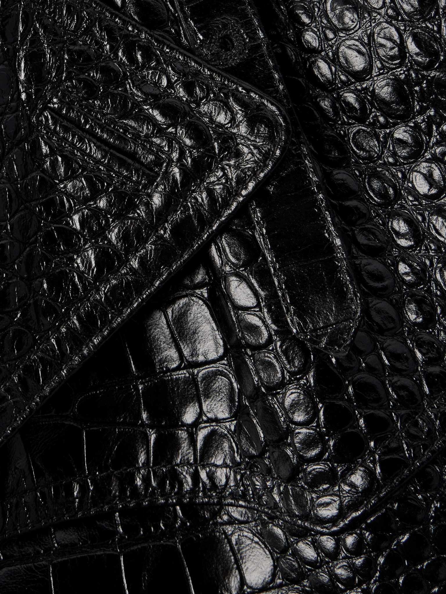 Double-Breasted Croc-Effect Leather Trench Coat - 5