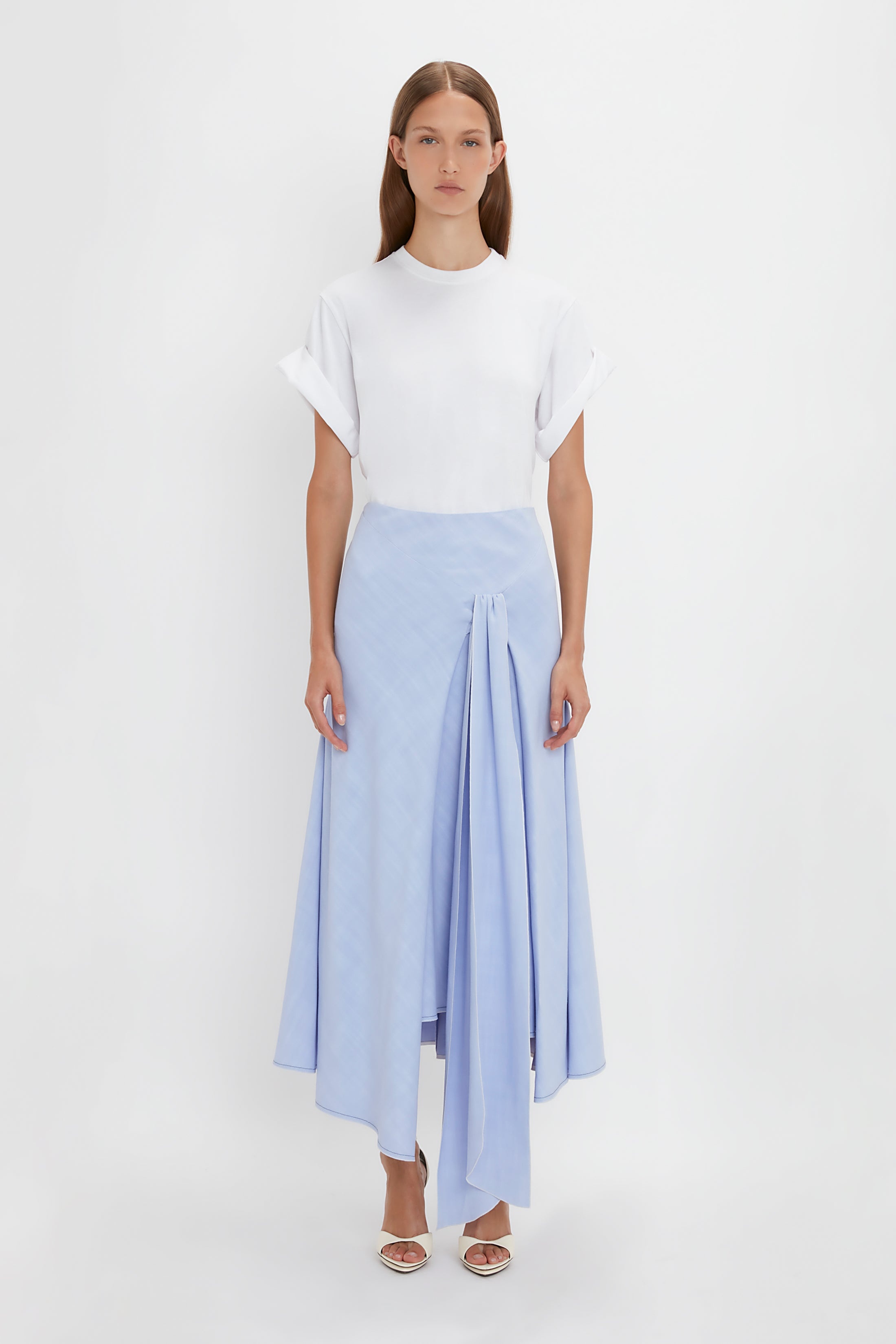 Asymmetric Tie Detail Skirt In Frost - 2