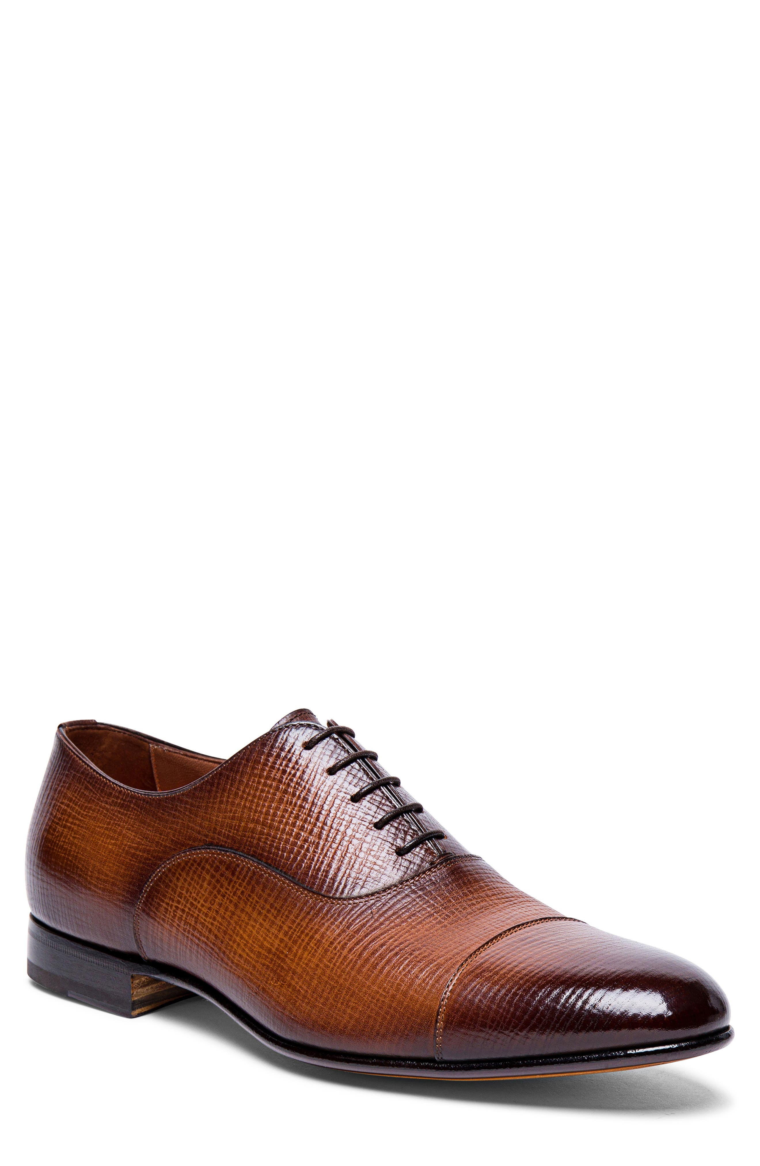 Santoni Darian Textured Cap Toe Oxford in Brown at Nordstrom - 1