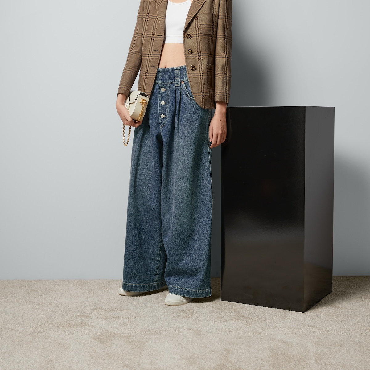 Denim pant with Gucci label - 5