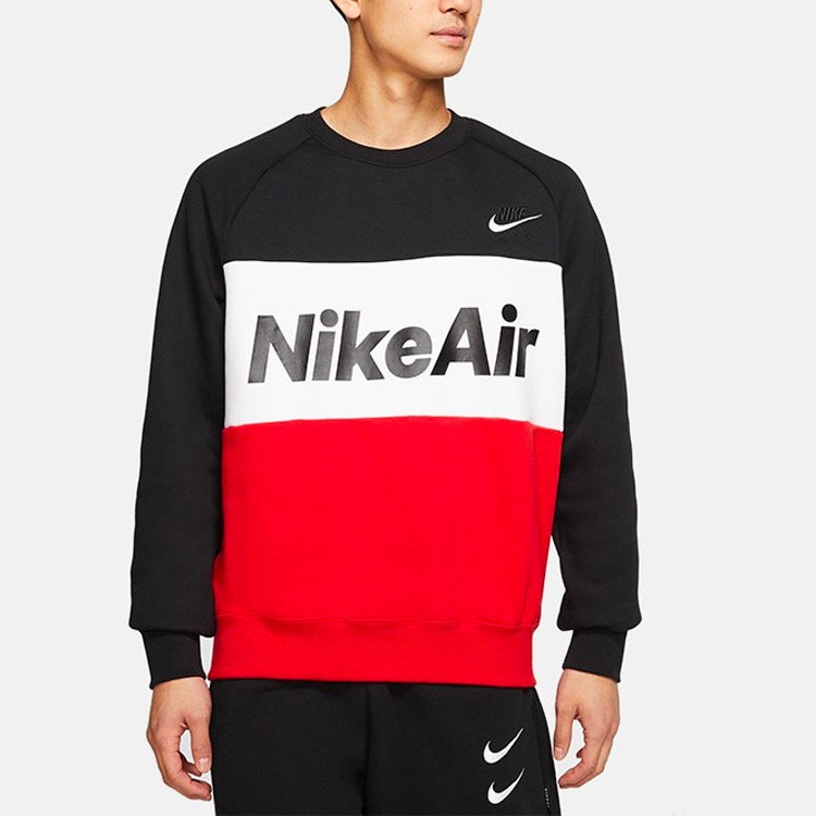 Nike Air Splicing Colorblock Large Logo Fleece Round Neck Black CJ4828-011 - 4