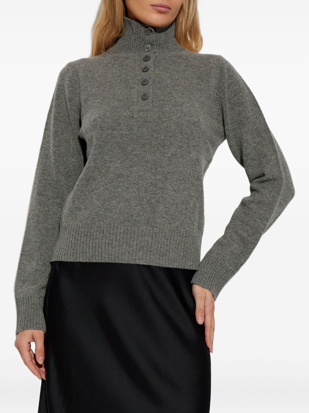 high-neck button-front sweater - 3