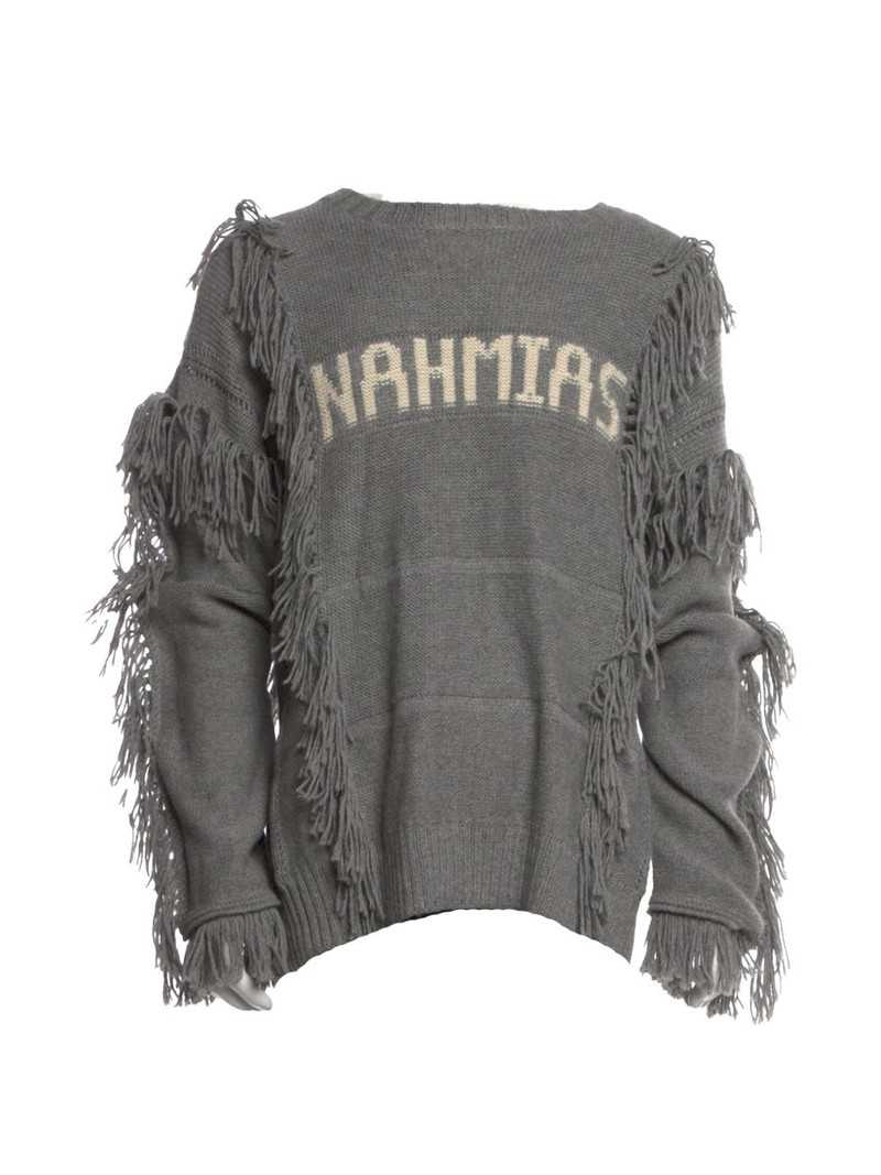 crew-neck fringed distressed sweater 1