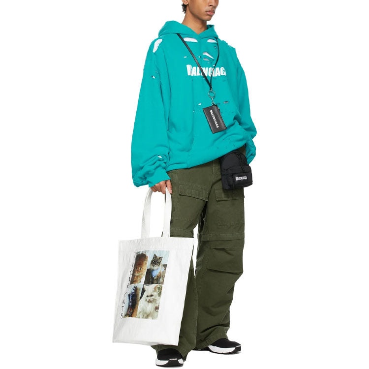 Men's Balenciaga SS21 Classic Alphabet Printing Hole Sky Blue 659403TKVB64661 - 2