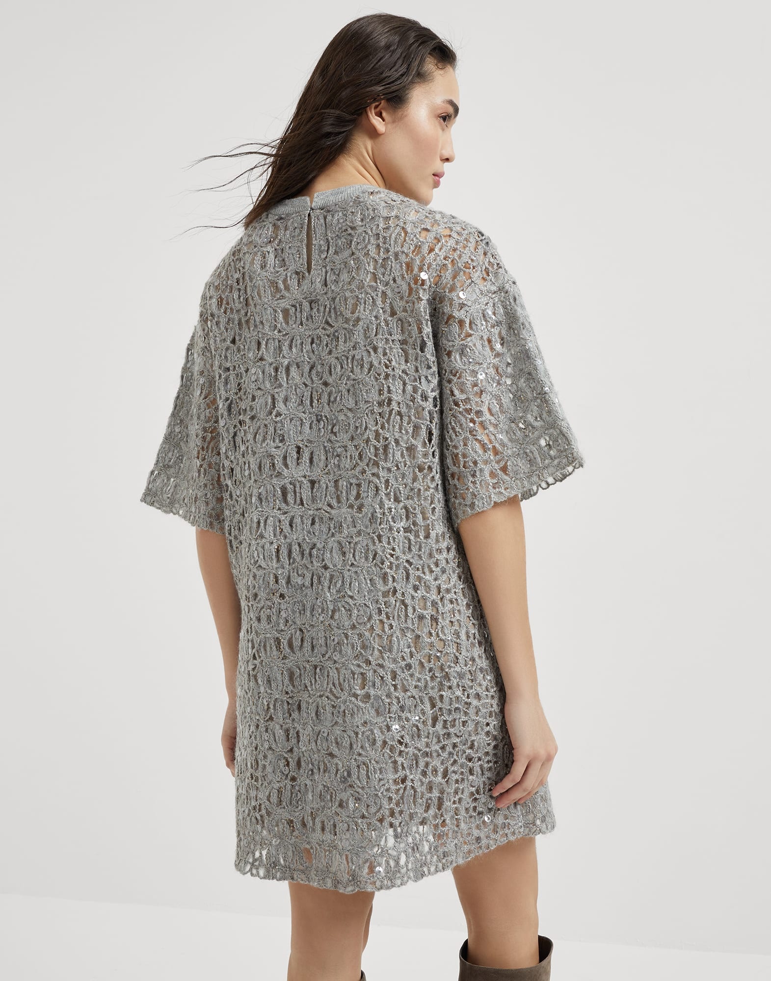 Dazzling croc embroidery mini knit T-shirt dress in mohair, silk and linen - 2