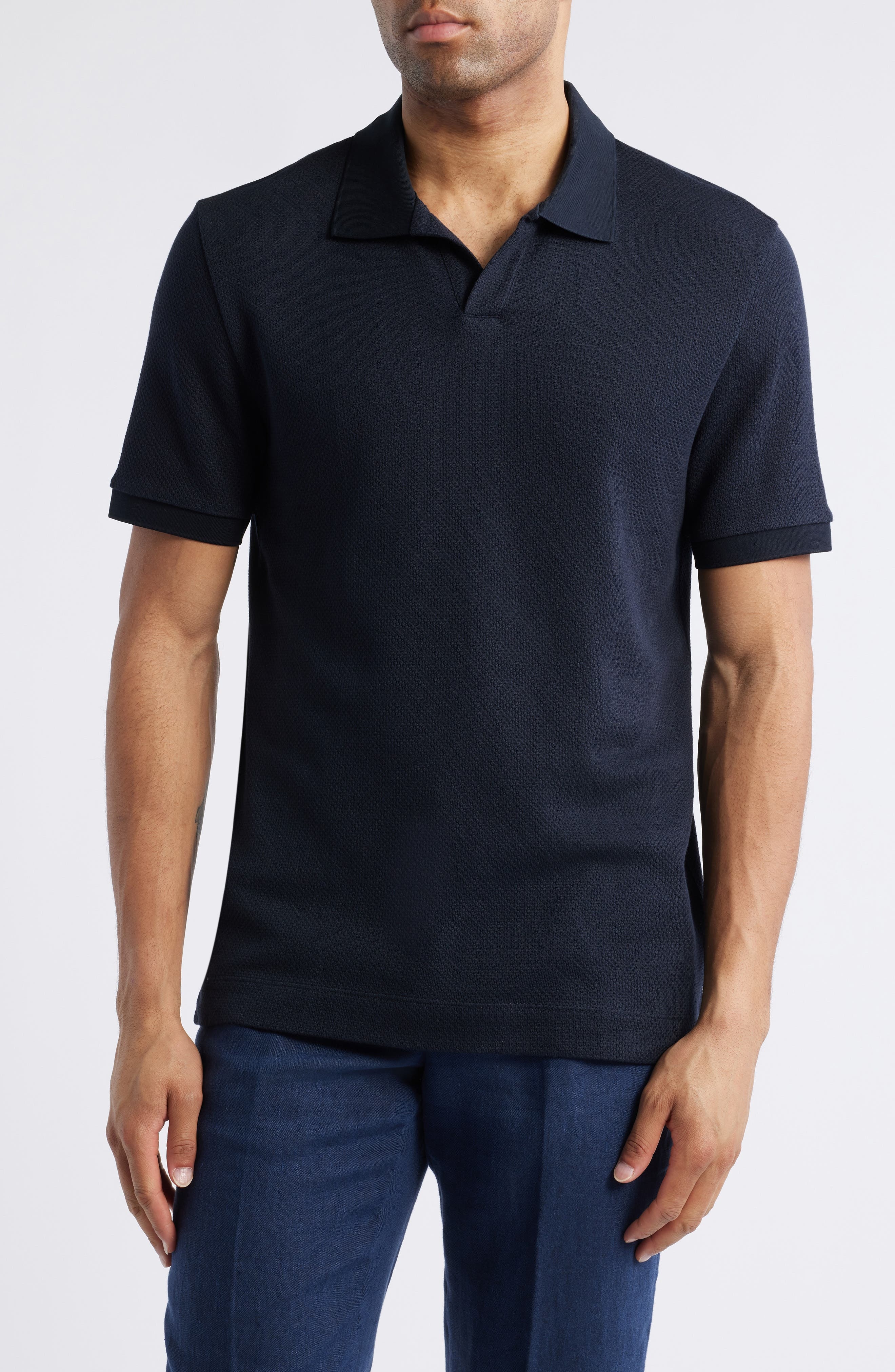 BOSS Parson Cotton & Silk Polo in Dark Blue at Nordstrom - 1