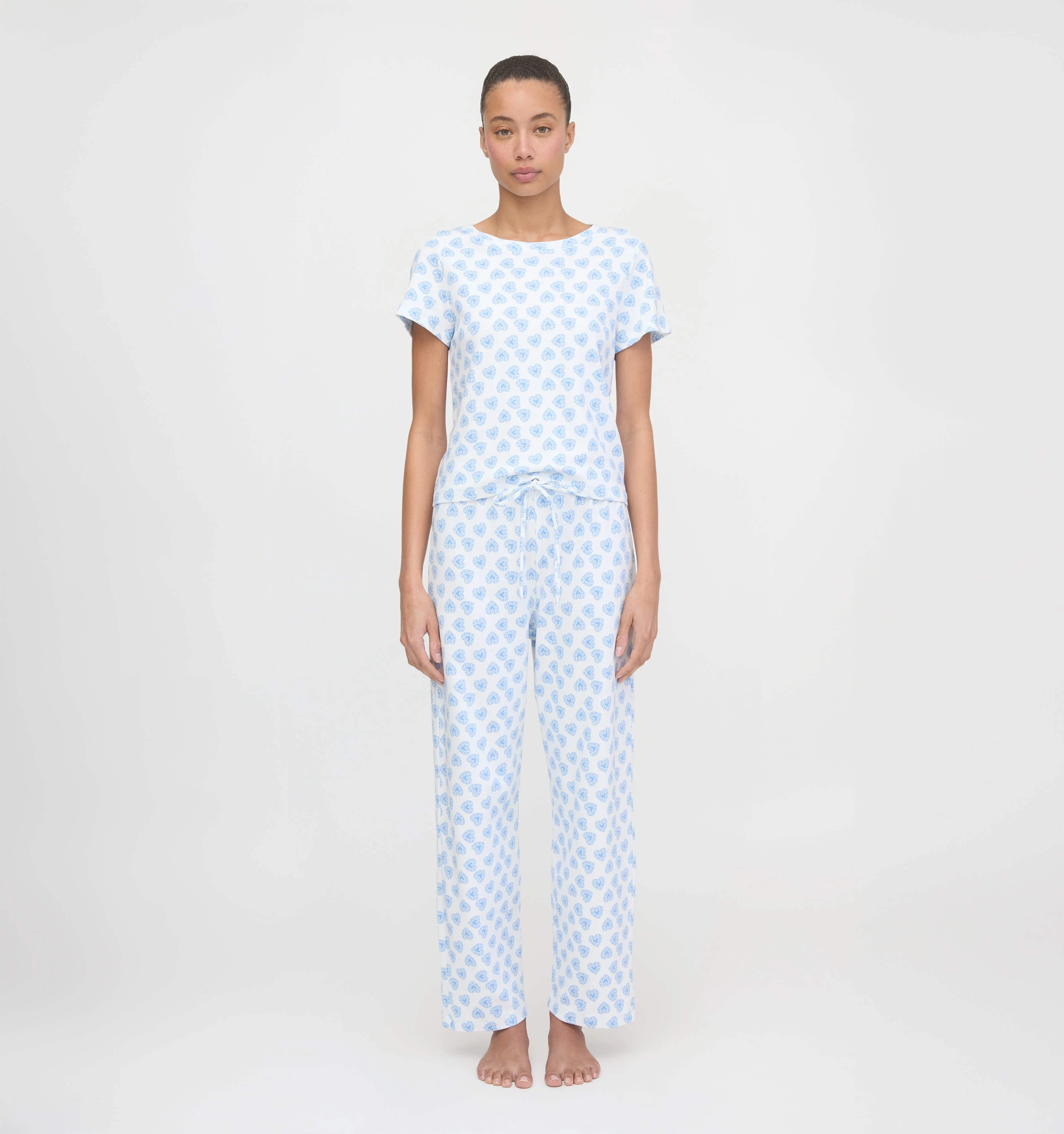 The Kelly Pajama Set - Blue Doily Heart - 1