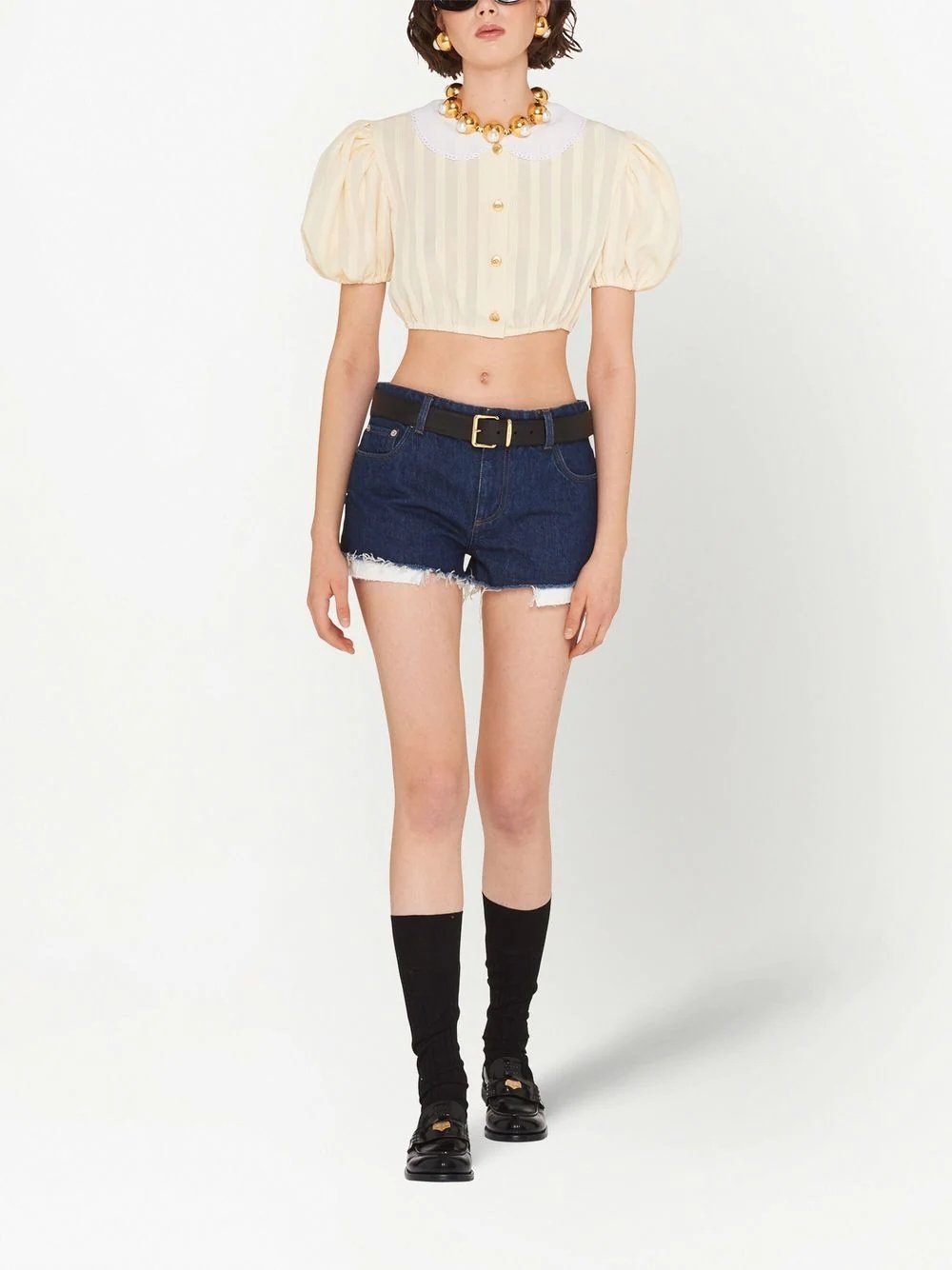 puff-sleeve cropped blouse - 2