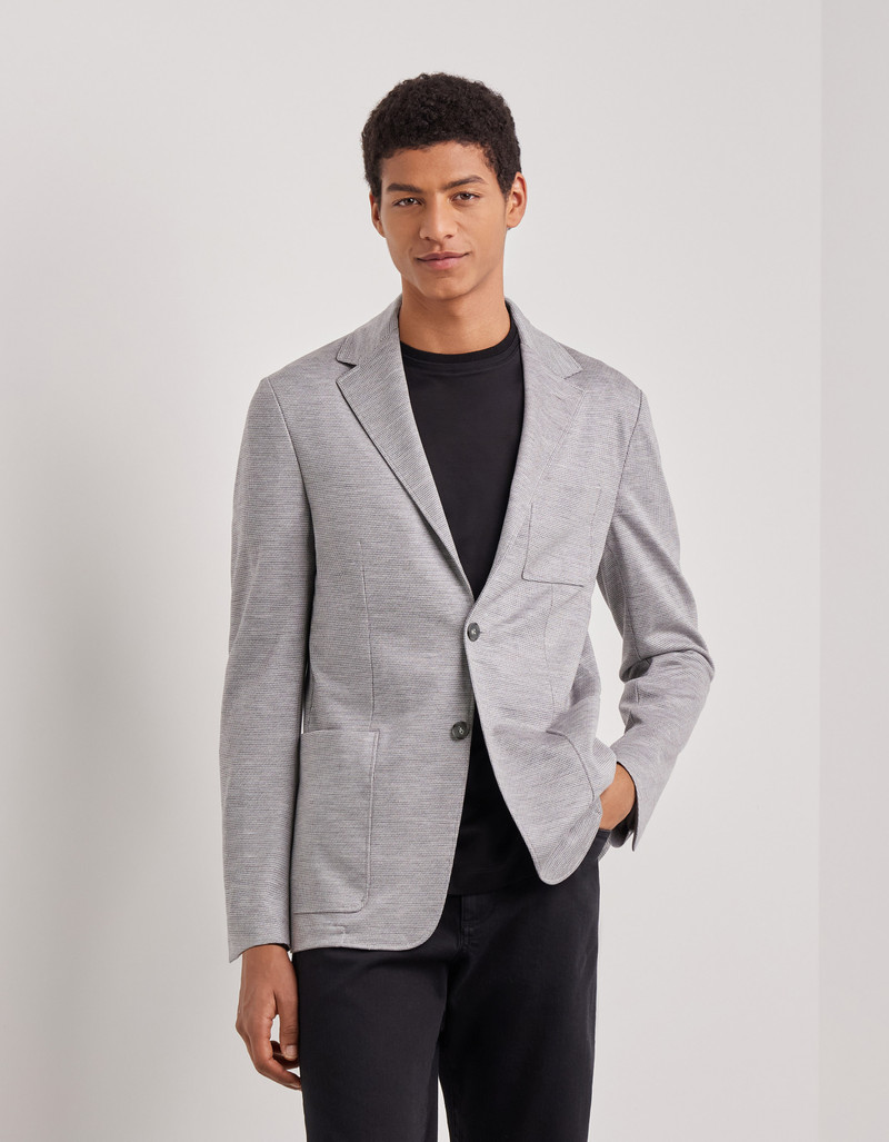 NAVY BLUE TRICOT-EFFECT COTTON JERSEY JACKET 198
