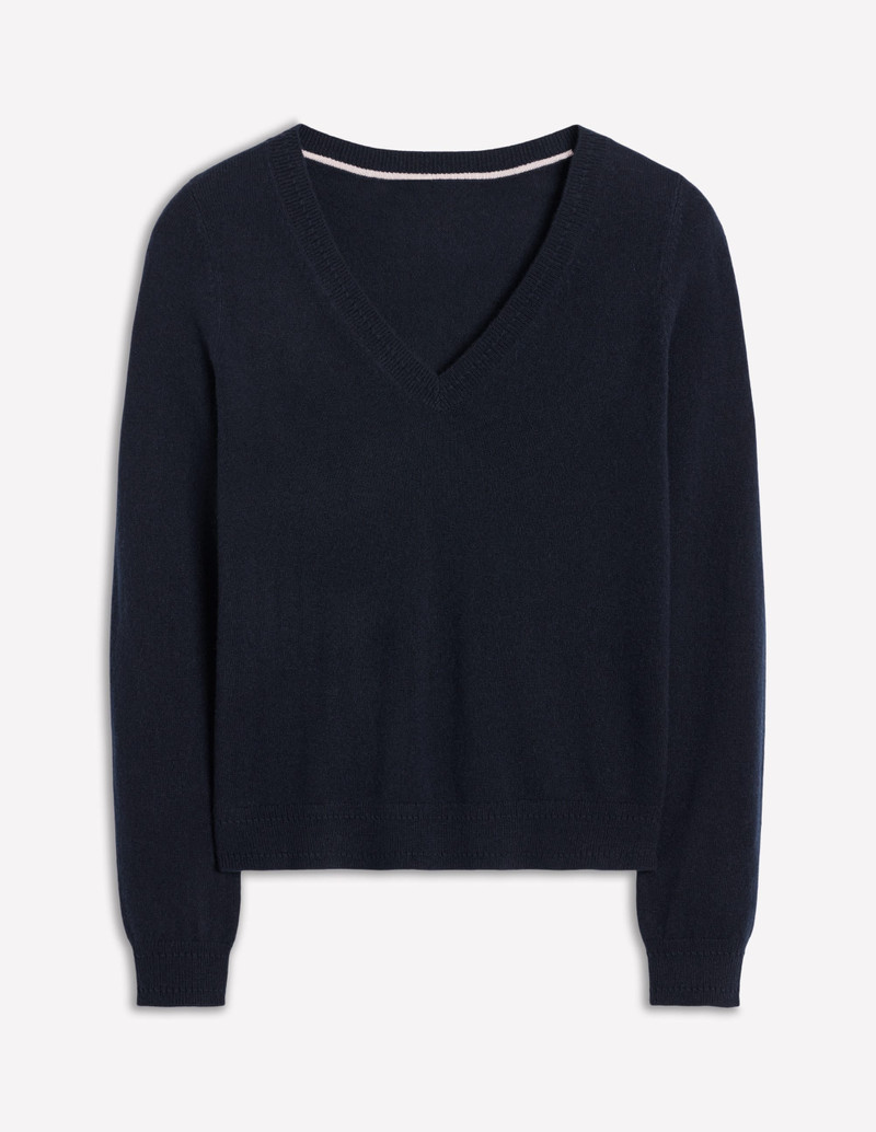 Eva Cashmere V-Neck Sweater-Navy 7
