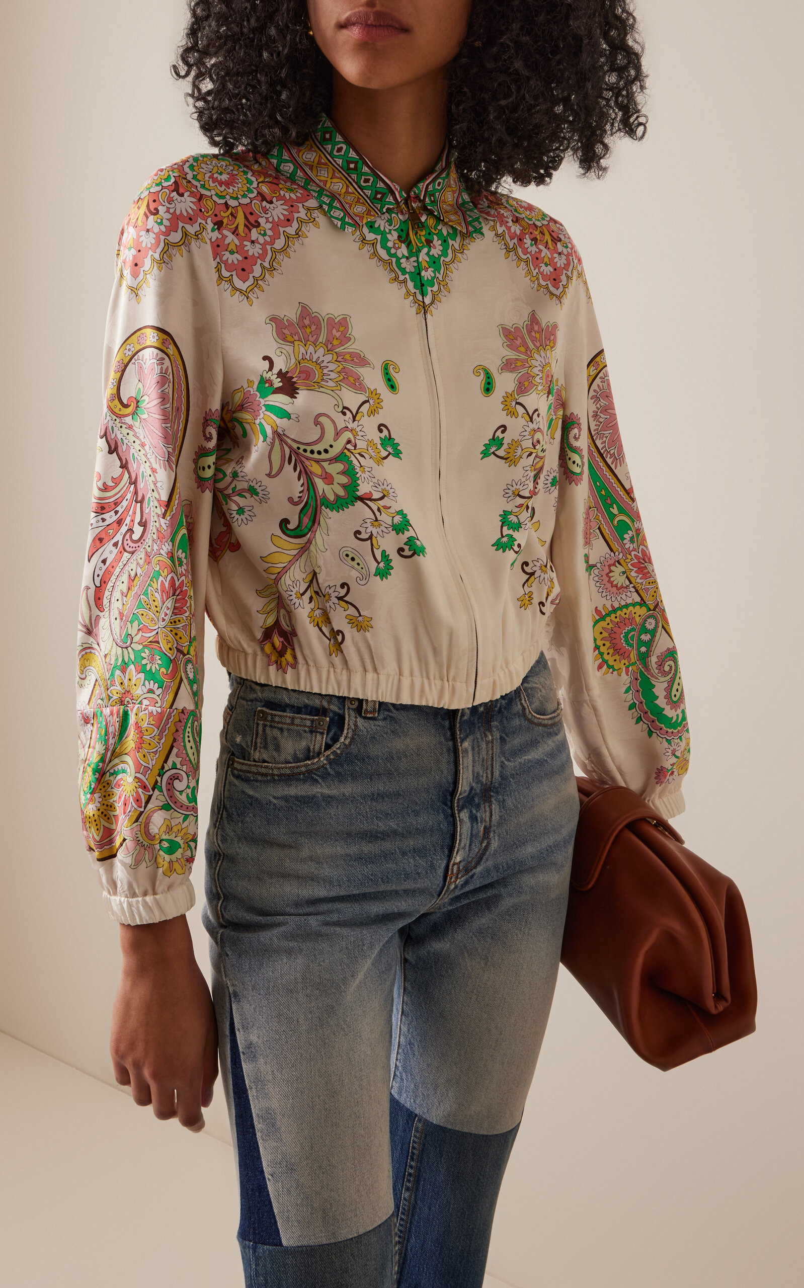 Printed Silk-Blend Bomber Jacket multi - 3