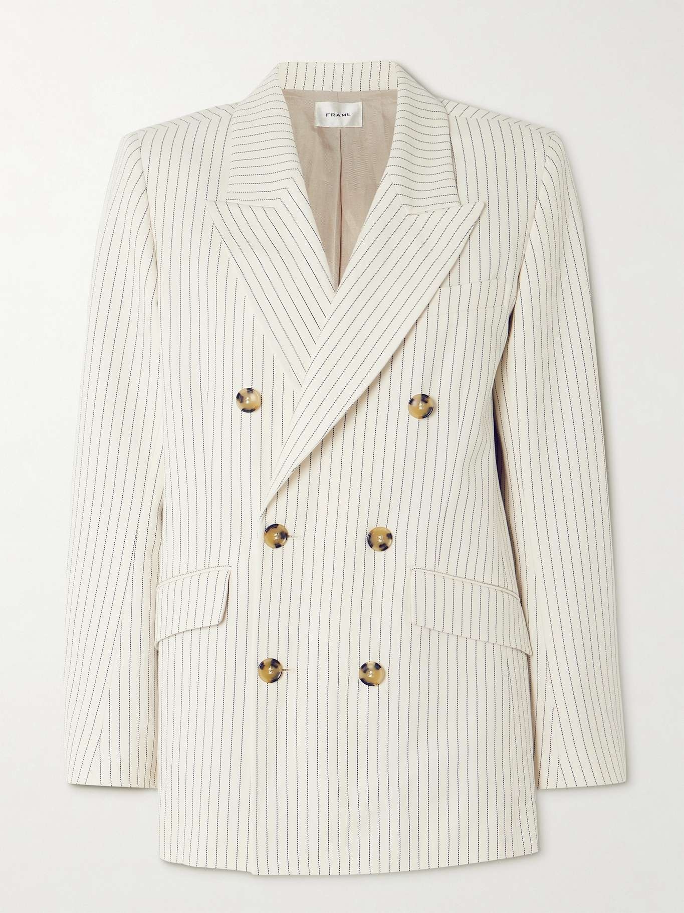 Double-breasted pinstriped cotton-blend twill blazer - 1