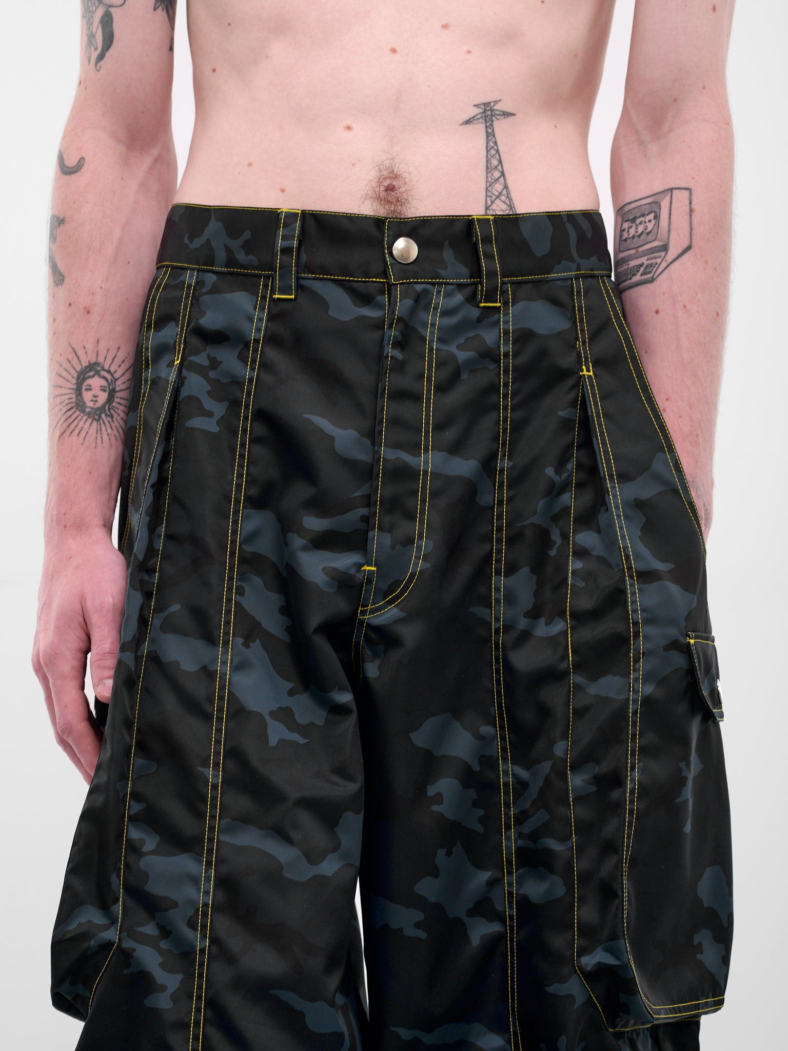 Navy Camouflage Nylon Cargo Pants - 4