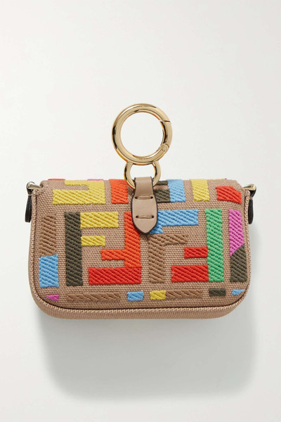 FENDI Baguette Nano embroidered canvas bag charm outlook