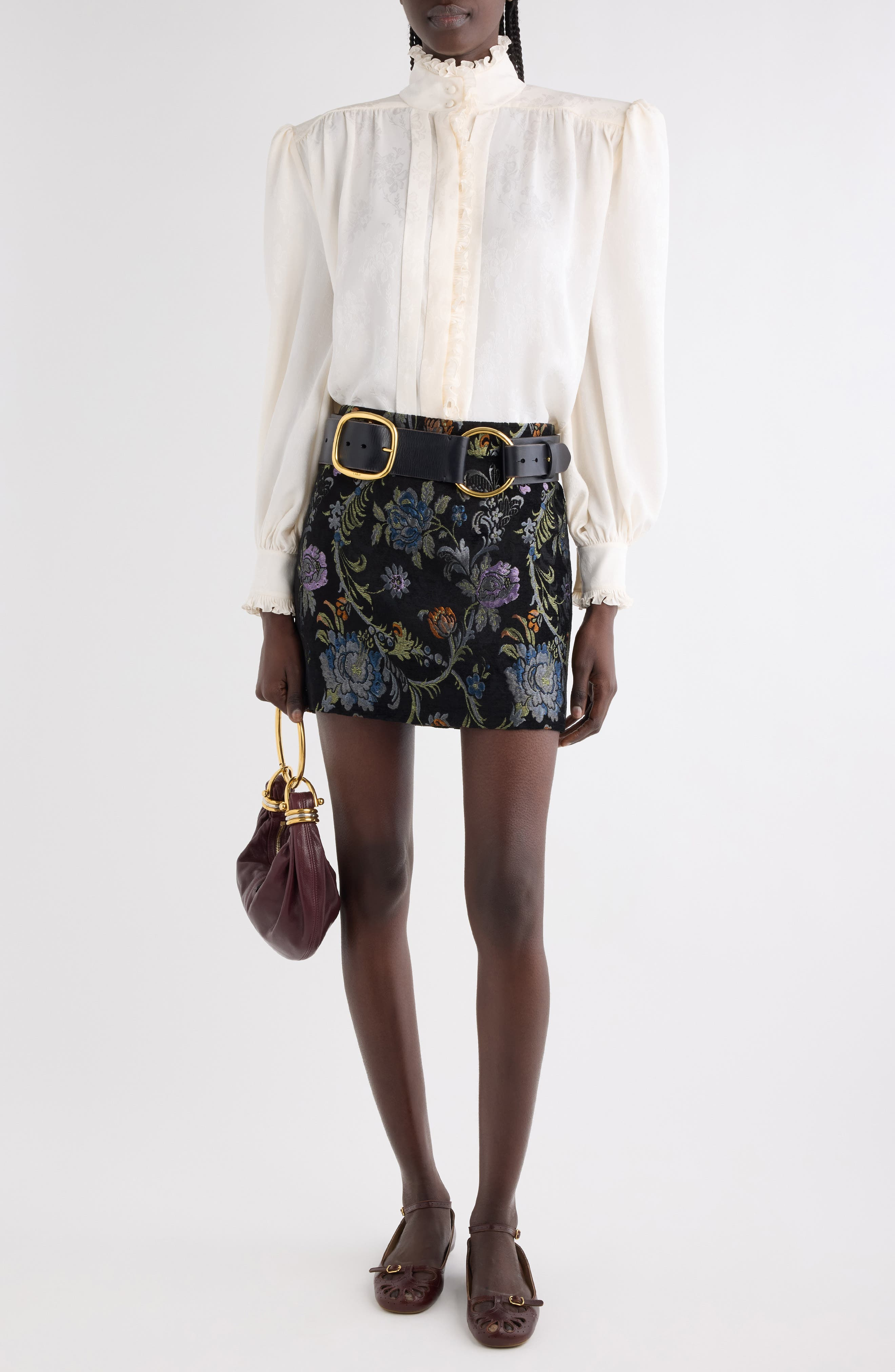 Chloé Floral Long Sleeve Organic Silk Button-Up Top in Iconic Milk at Nordstrom - 2
