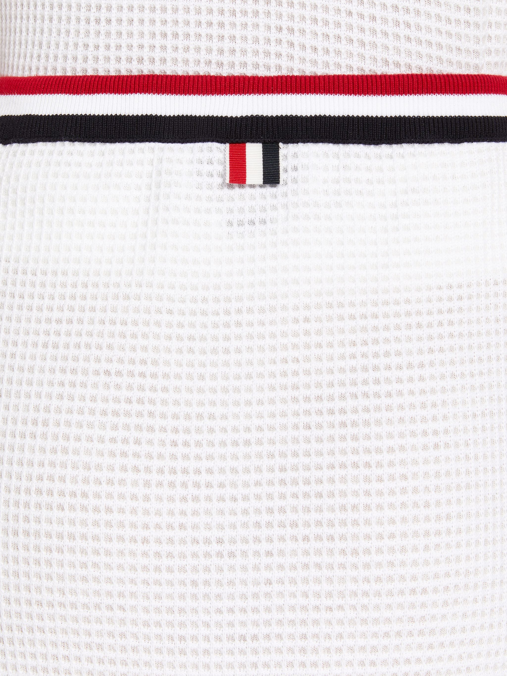 White Textured Bicolor Cotton Check Stripe Framing Mini Wrap Skirt - 6