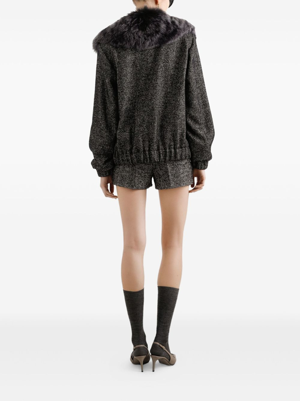 herringbone bomber jacket - 3