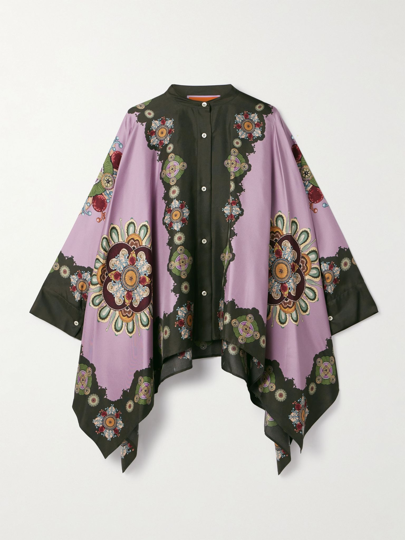 Icon Foulard draped printed silk-twill shirt Purple - 1