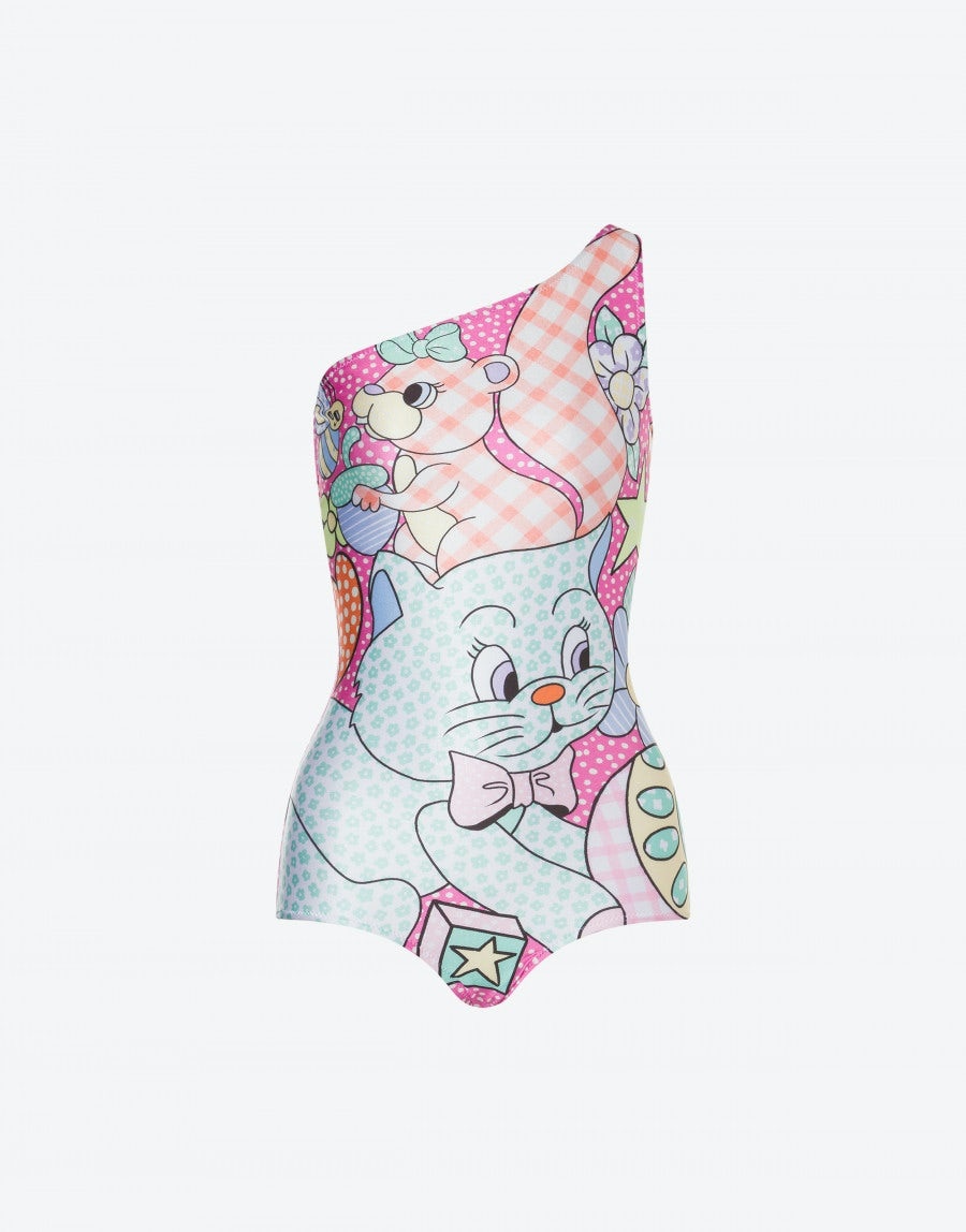 CALICO ANIMALS ONE-SHOULDER SWIMSUIT - 1