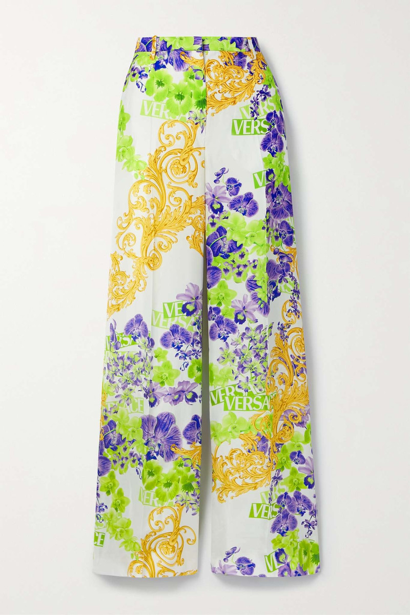 Printed straight-leg satin pants - 1