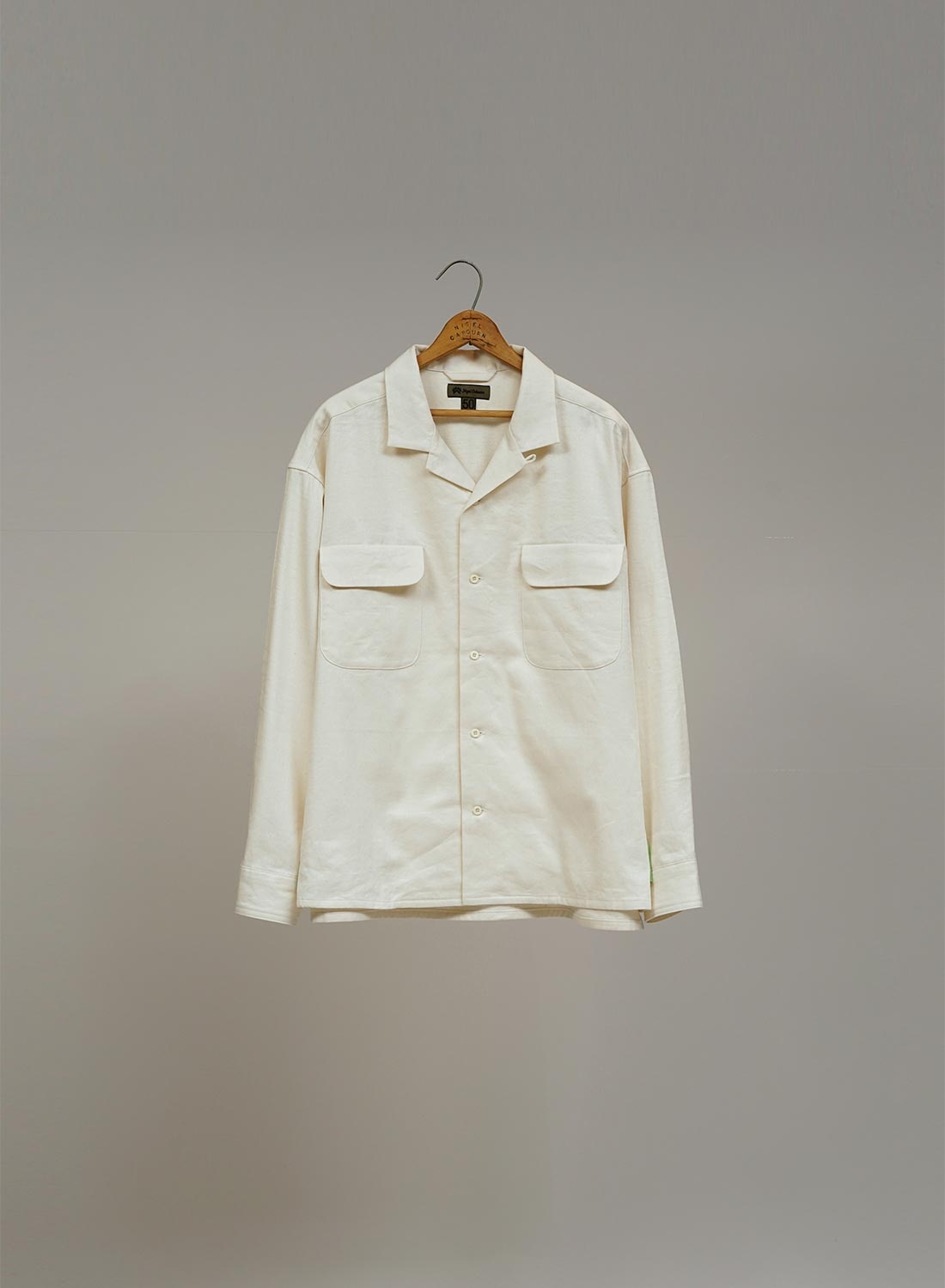Open Collar Shirt Linen Fleece in Ivory - 1