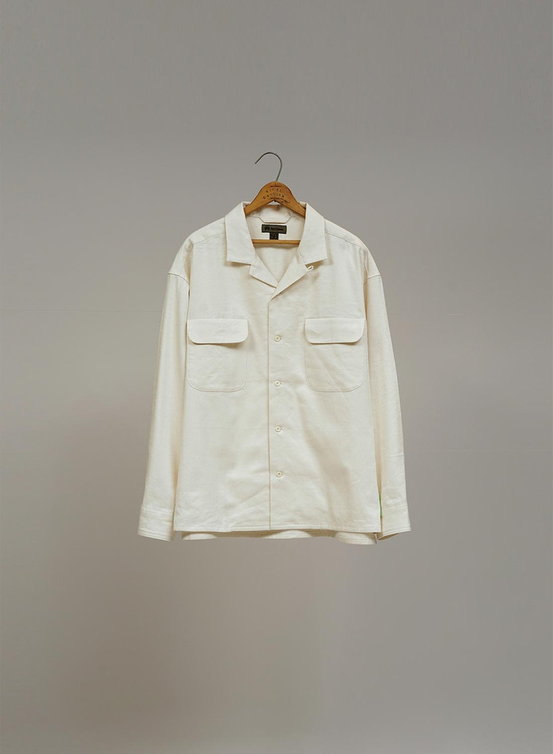 Open Collar Shirt Linen Fleece in Ivory 1