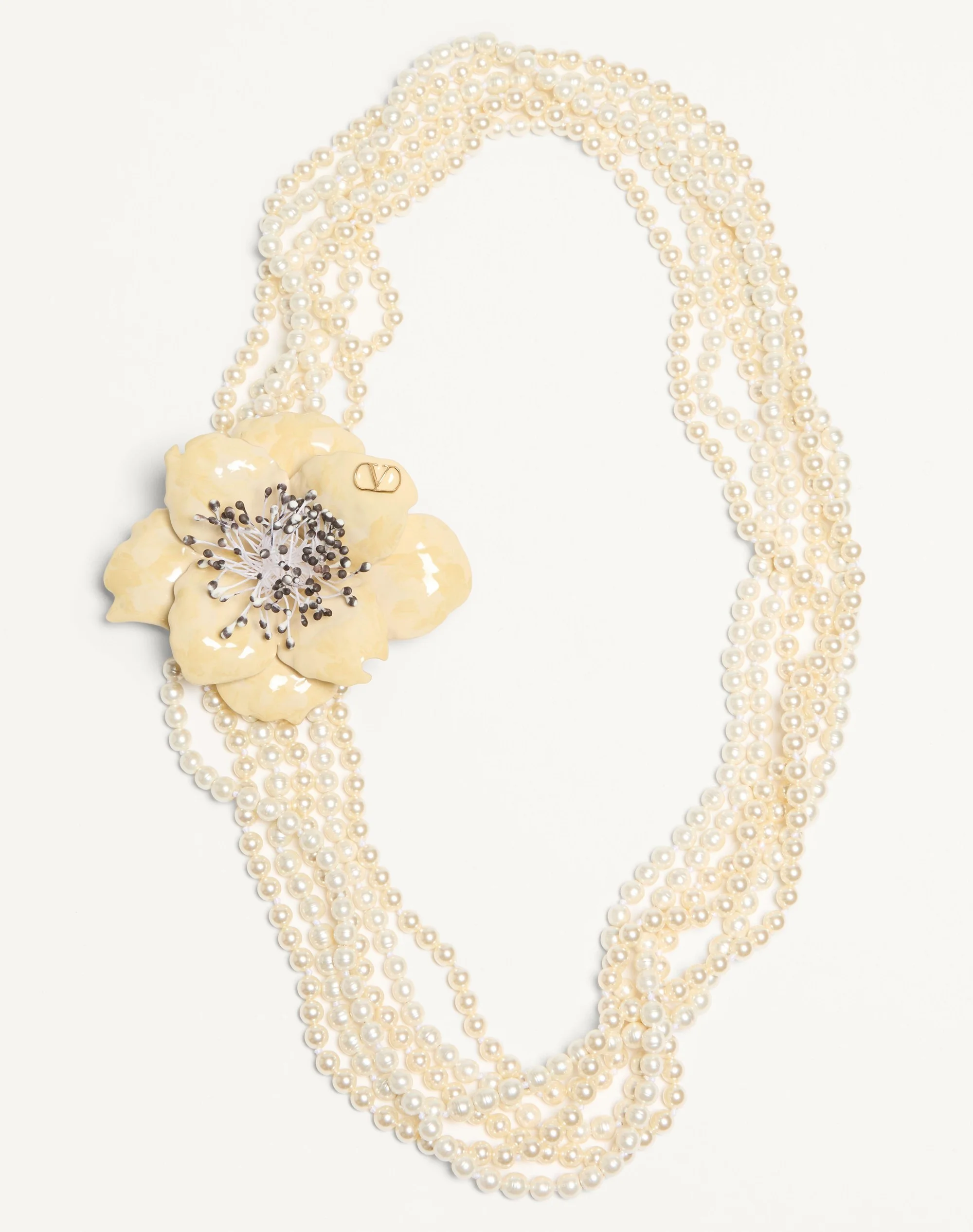 FLEUR LUMINEUSE NECKLACE IN METAL, ENAMEL, PEARLS AND FABRIC - 1