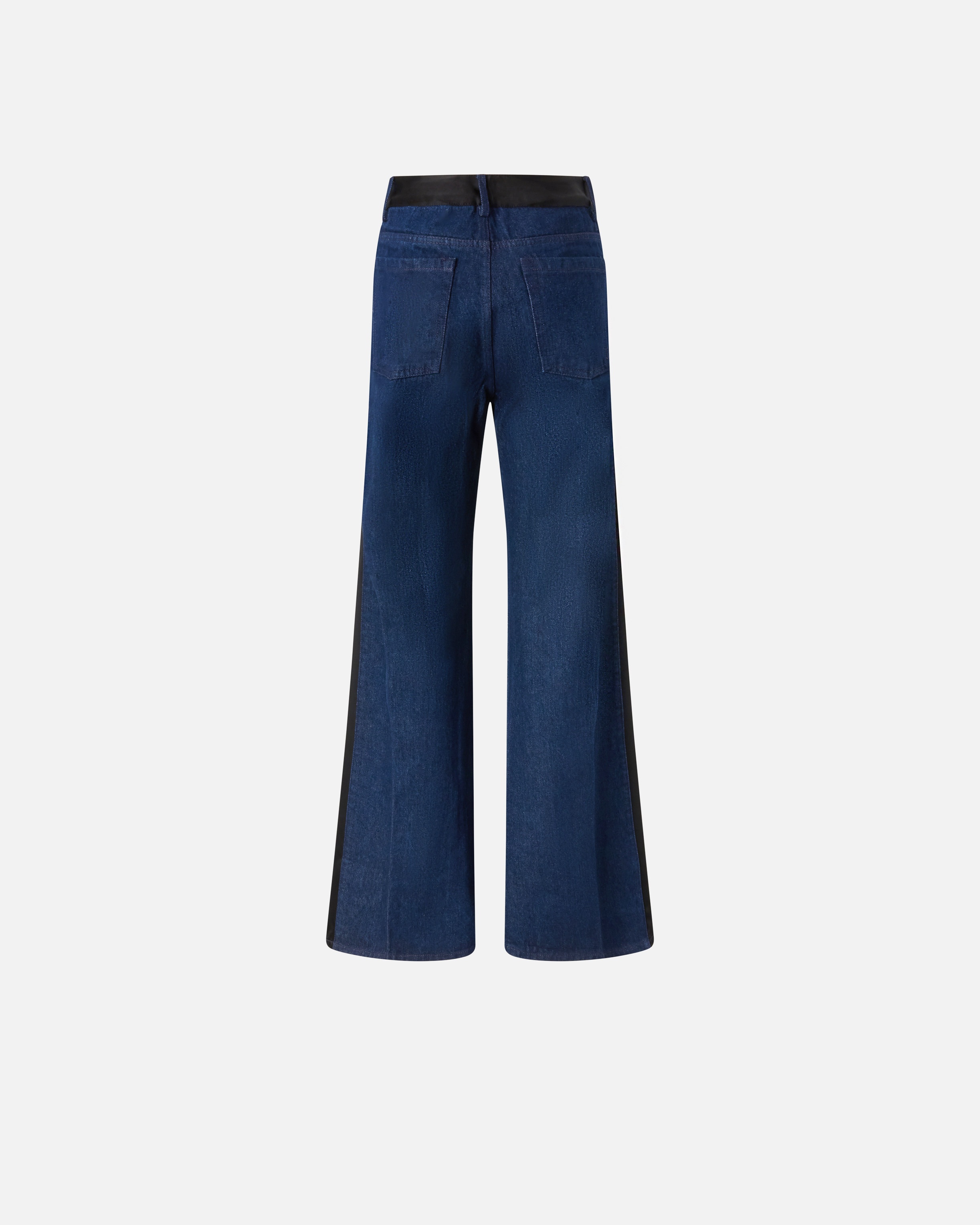 FLARED JEANS WITH SHINY BLACK SATIN DETAILS - 6