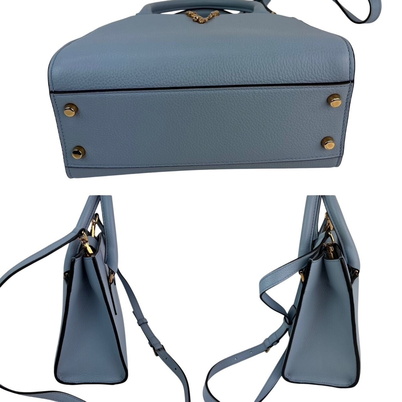 Versace nVirtus Top Handle Grained Calfskin Light Blue Tote - 4