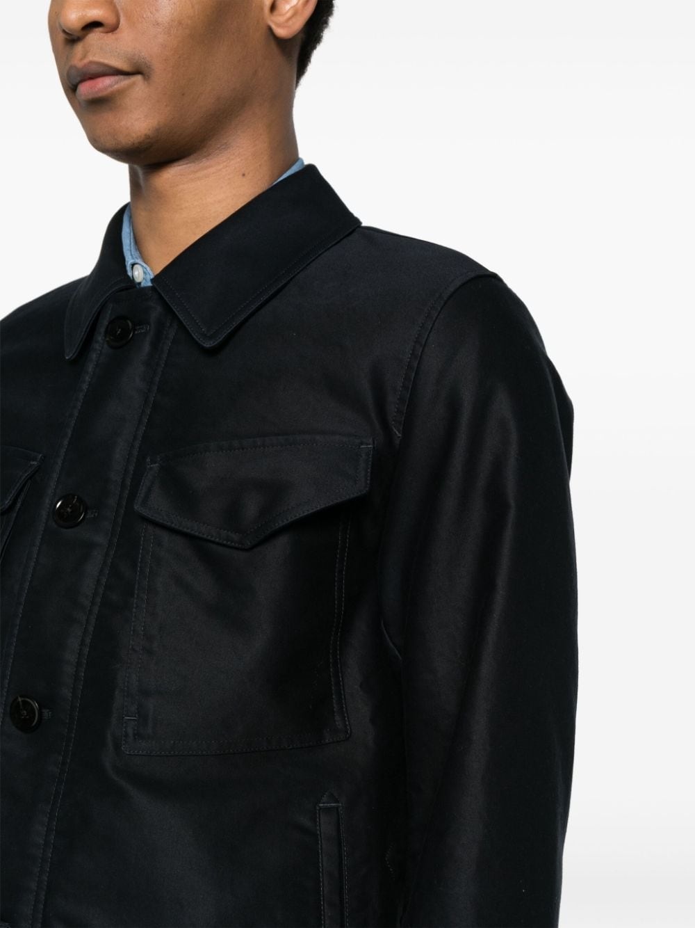 spread-collar cotton shirt jacket - 4