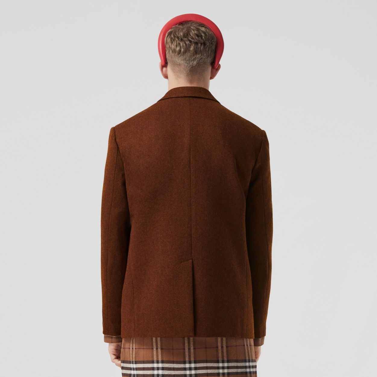 Check Detail Wool Tailored Jacket - 4