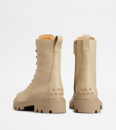 Tod's COMBAT BOOTS IN LEATHER - BEIGE outlook