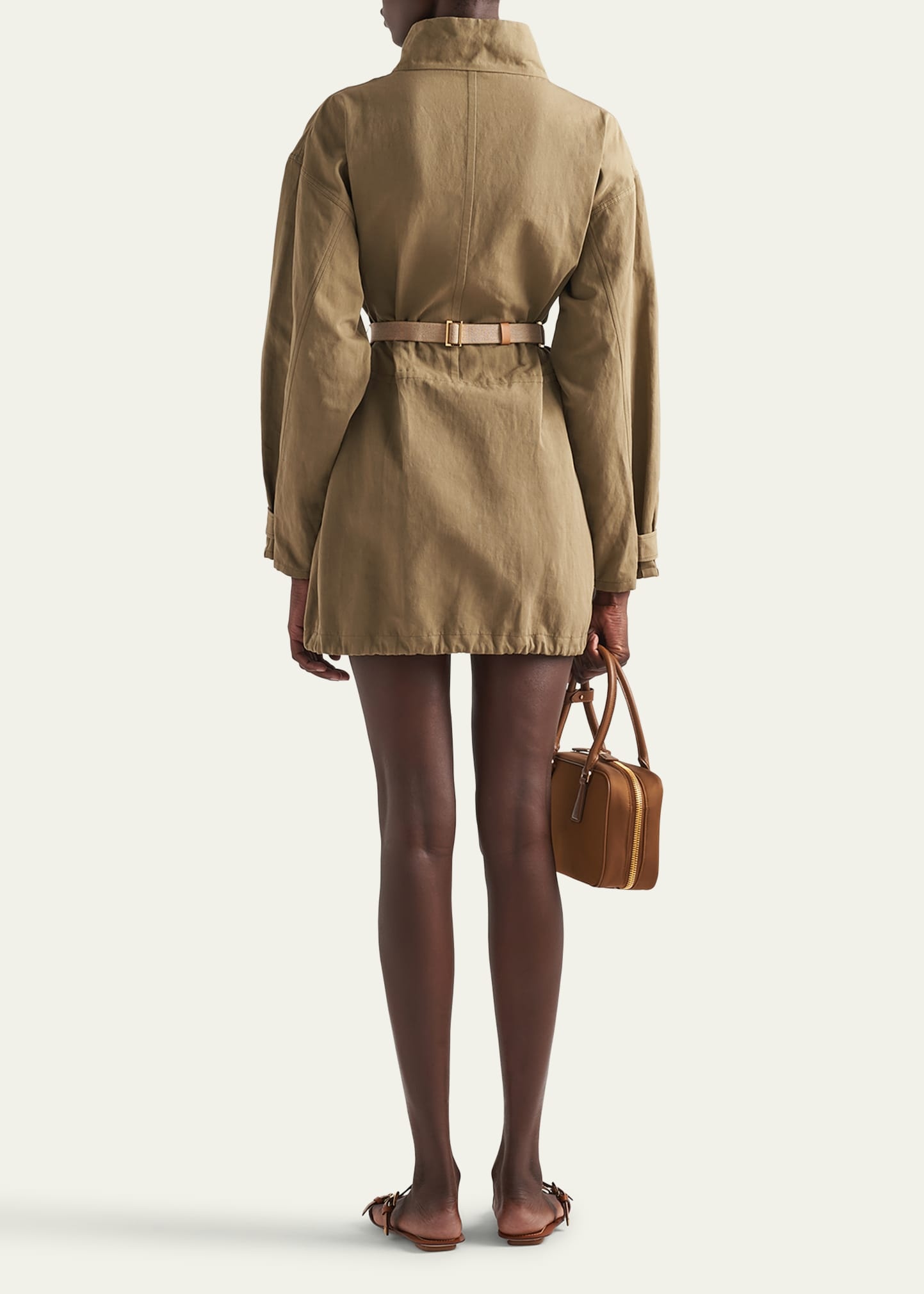 Drawstring Belted Panama Cotton Mini Dress - 3
