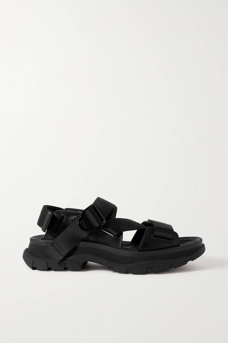 Buckled grosgrain and leather exaggerated-sole sandals - 1