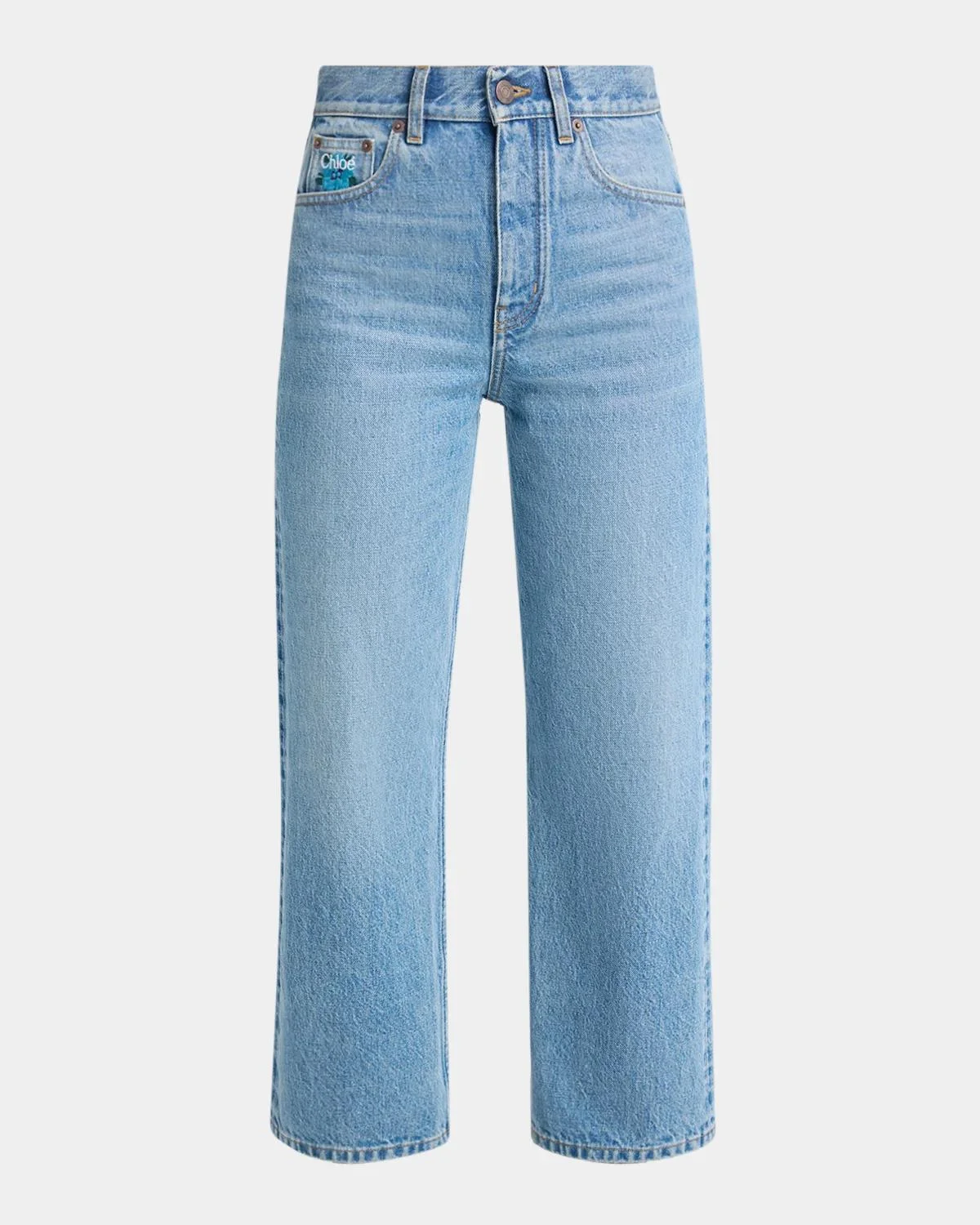 Embroidered-Logo Straight Jeans - 1