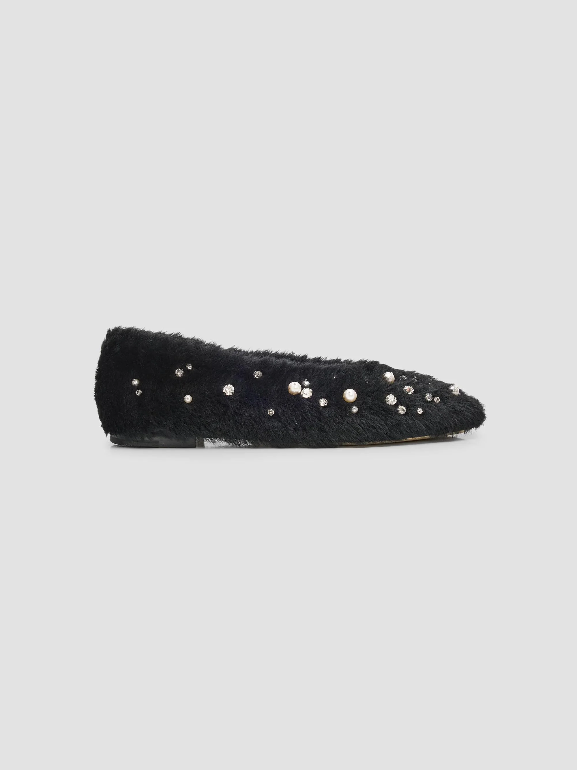 Women's Margot Embellished Lamb Fur Ballet Flats - Black - 1