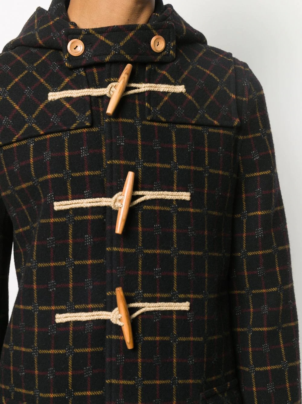 checked hooded duffle coat - 5