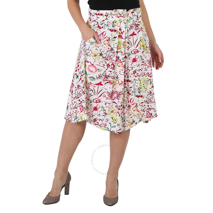 Kenzo Ladies Multicolor Floral Paint Print Asymmetric Gathered Skirt - 3