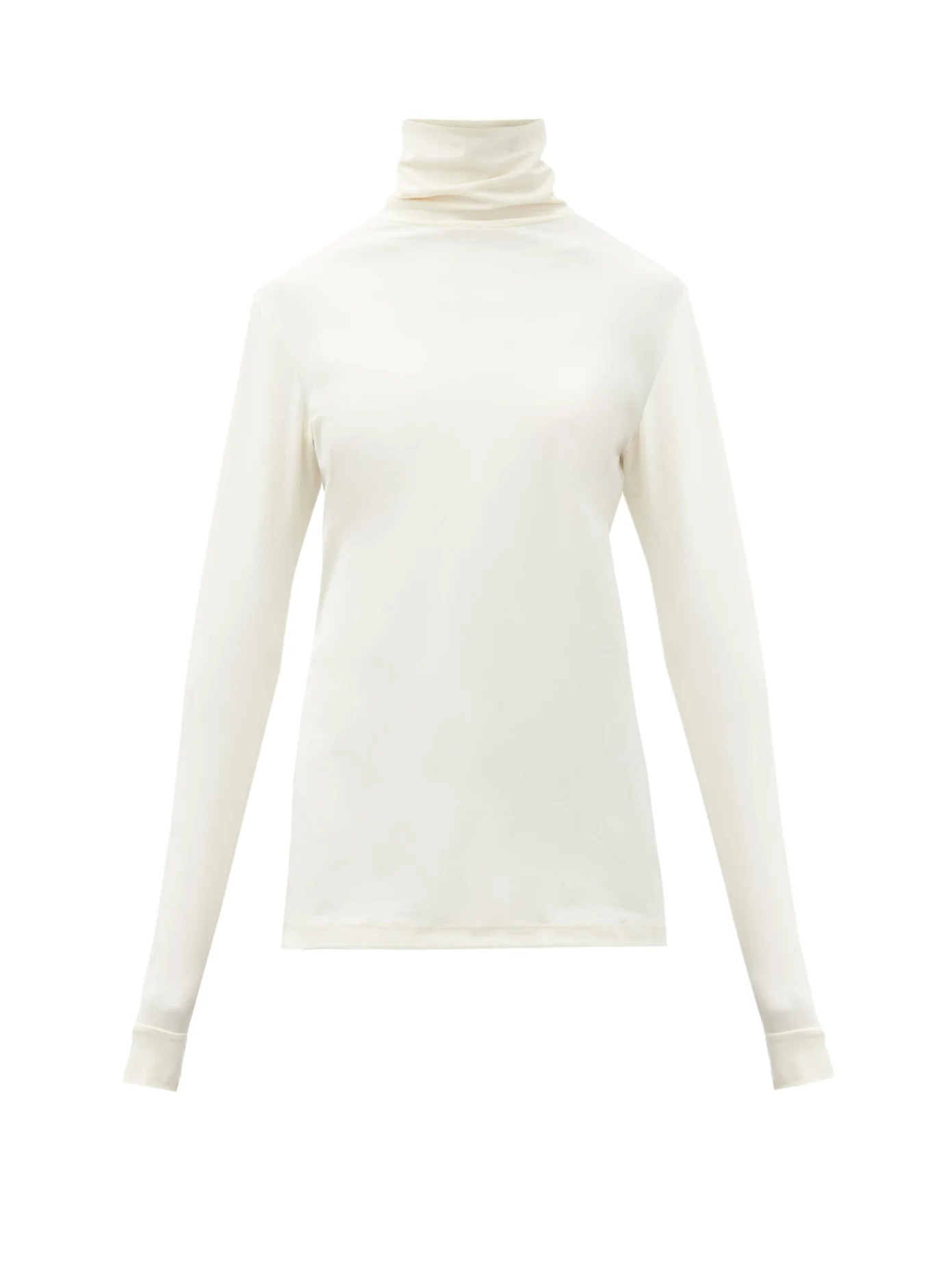 R-embroidered roll-neck jersey top - 1