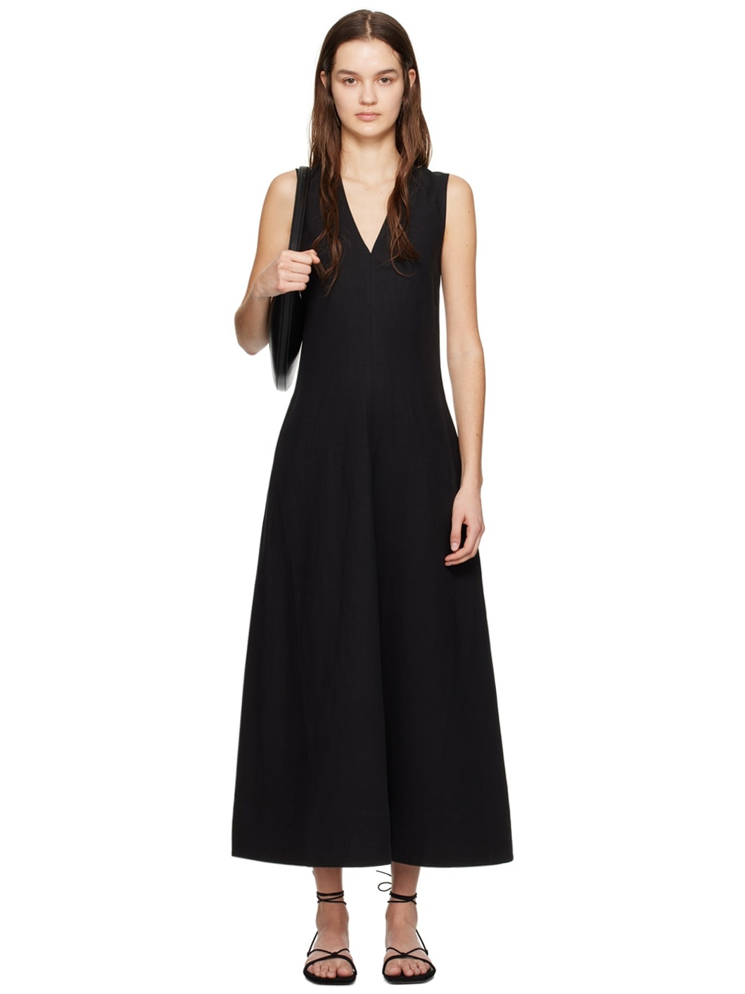 Black V-Neck Maxi Dress - 1