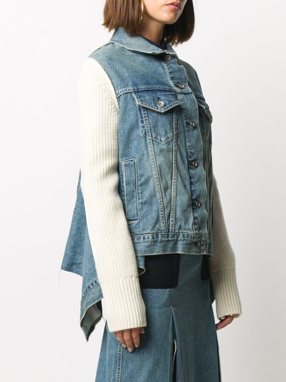 draped knit-panel denim jacket - 3