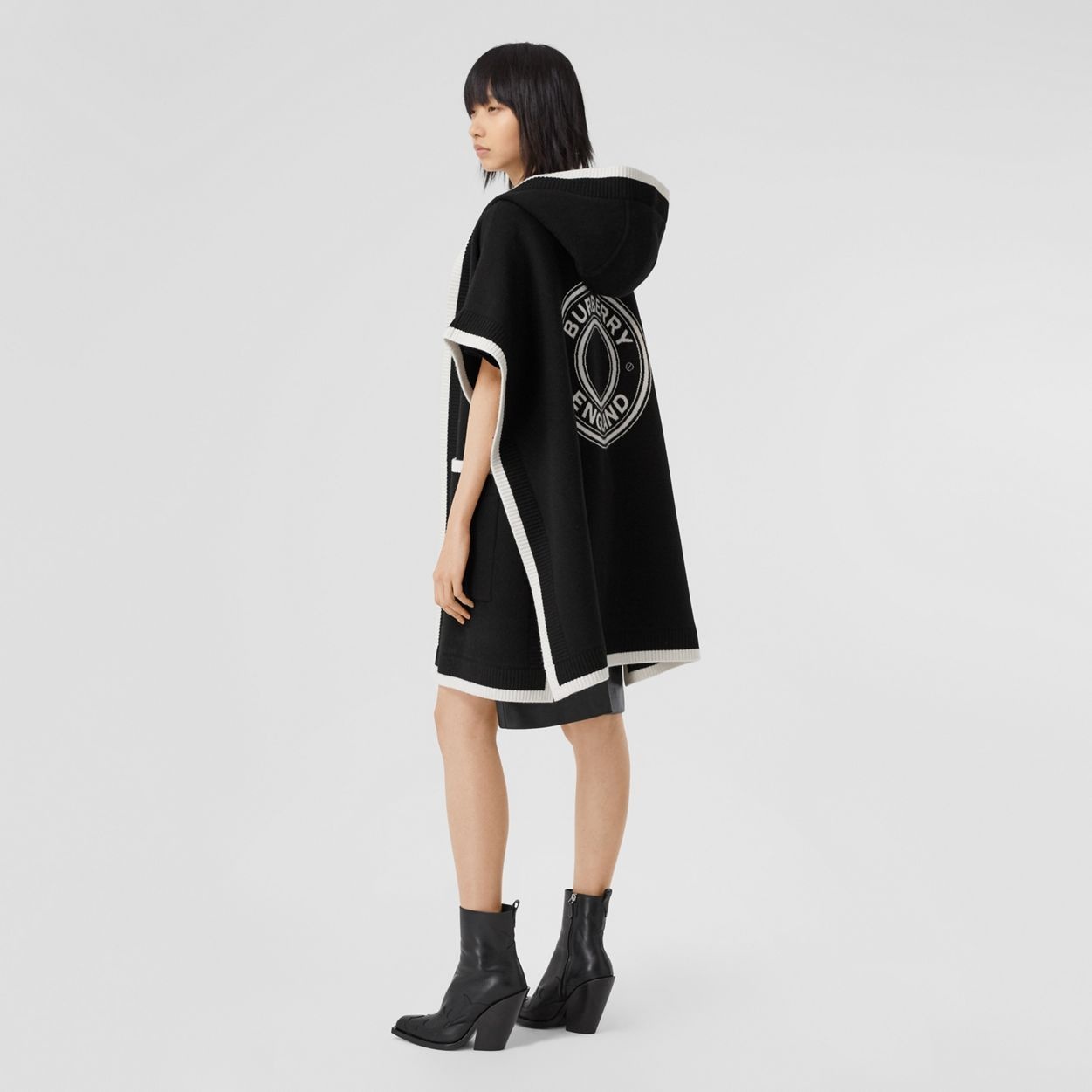 Logo Graphic Wool Cashmere Jacquard Hooded Cape - 1