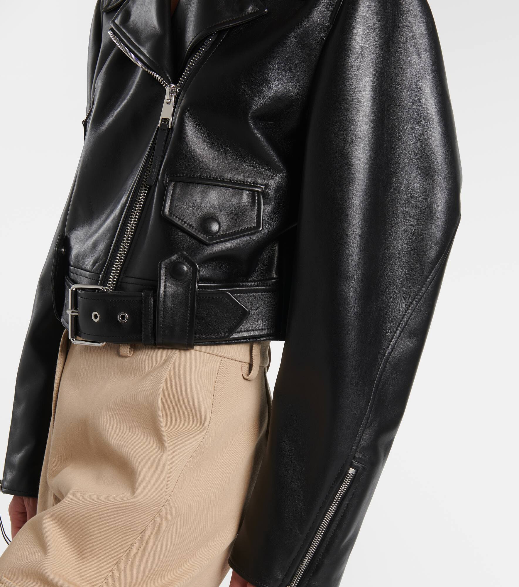 Cocoon cropped leather biker jacket - 5