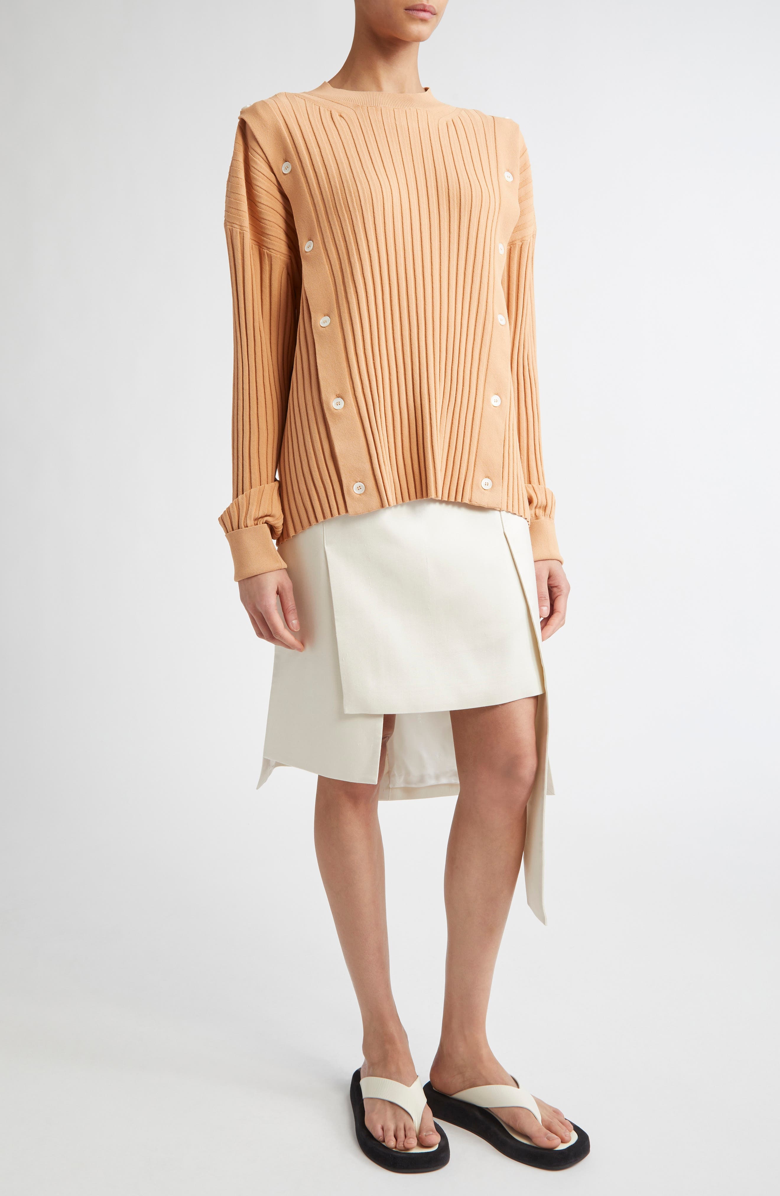 SETCHU Paneled Silk & Virgin Wool Asymmetric Skirt in N. White at Nordstrom - 2